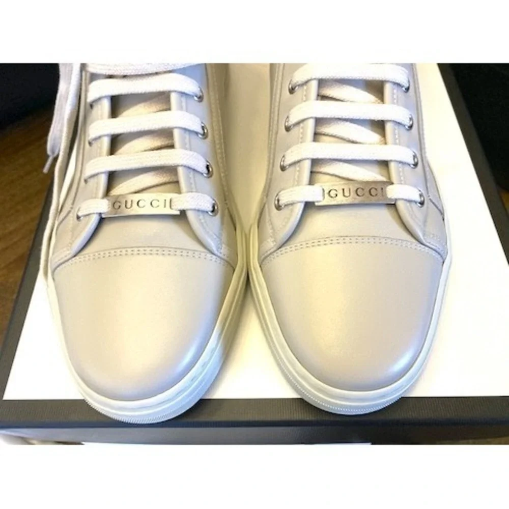 Gucci Men's High-Top Sneakers Light Gray‎ Leather Gucci Logo US 5.5